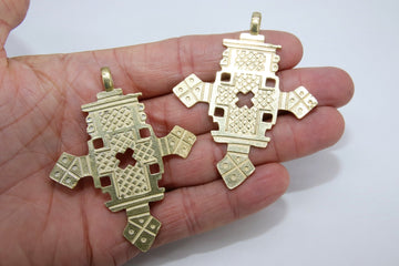 Brass Ethiopian Coptic Cross Pendant, Large African Cross Brass Necklace Jewelry